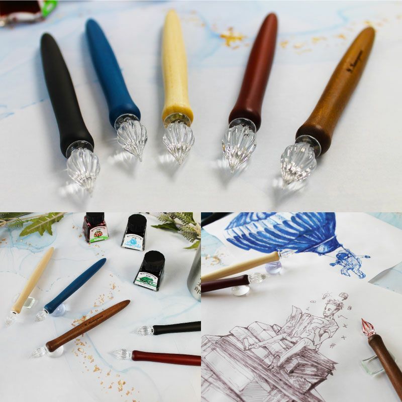 【名入れ対応】【日本製】スタジオ嘉硝 ウッド Wood ガラスペン 天然木軸 硬質ガラス 彫刻 アート 書道 カリグラフィ イラスト ギフト ブラック ブラウン クリアー ブルー ボルドー