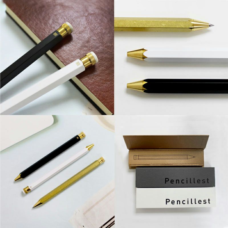 【名入れ対応】Pencillest ペンシレスト 真鍮 ボールペン ツイスト式 芯付き 消しゴム付 100percent ゴールド ホワイト ブラック