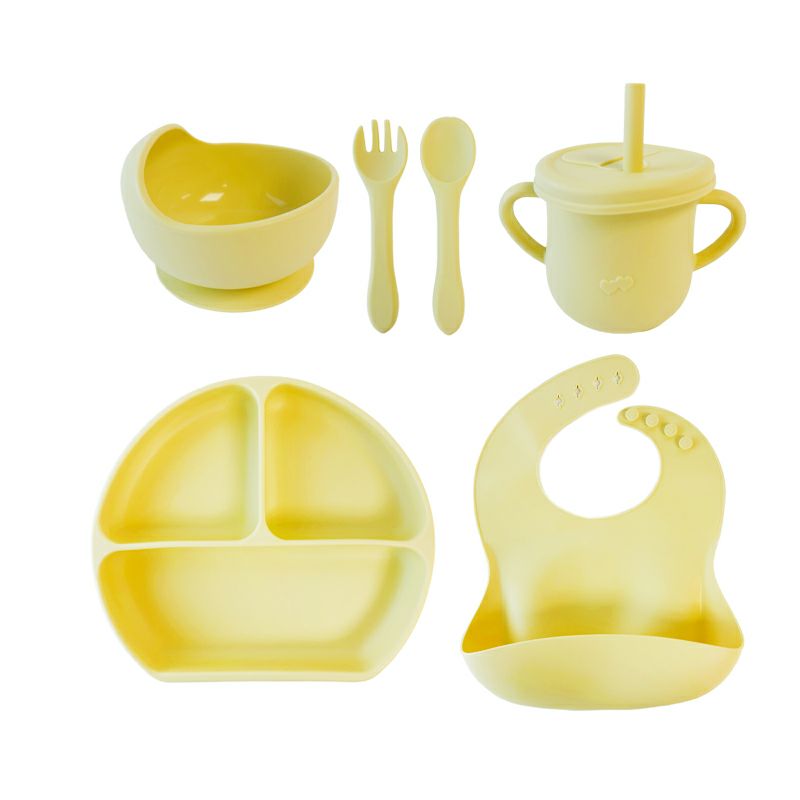 【名入れ対応】ベビーシリコン食器セット ギフトセット 5点 ランチプレート ビブ ストローマグ ボウル スプーン＆フォーク くすみピンク くすみブルー モカ 出産祝い 誕生日 お祝い