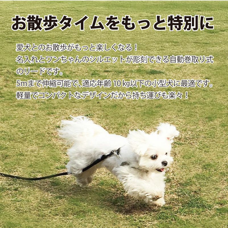 【名入れ】 【選べるシルエットデザイン】リード 自動巻取り式 伸縮 犬用 コードタイプ ラメカラー 伸縮リード ペット 犬 小型犬 超小型犬 ドッグラン ラメピンク ラメブルー ラメイエロー