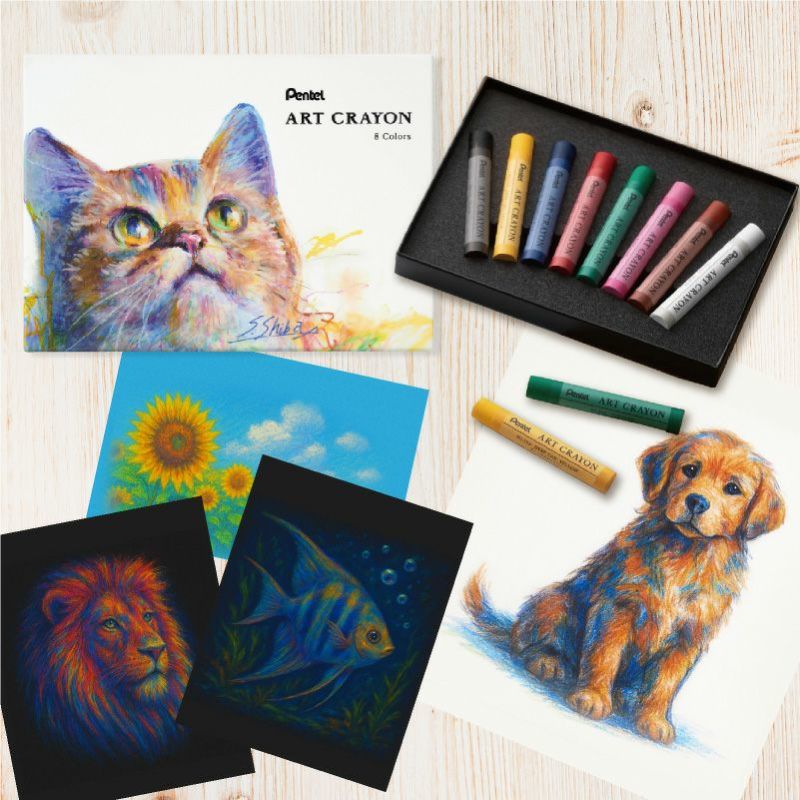 ぺんてる Pentel アートクレヨン ８色 【カラーケント紙 10枚付き】 クレヨン パステル 高発色 大人 混色 画材 油彩 水彩 ぼかし 厚塗り アート 美術 工作 スケッチ イラスト デザイン ワークショップ 教室 学童 趣味 夏休み 子供 プレゼント