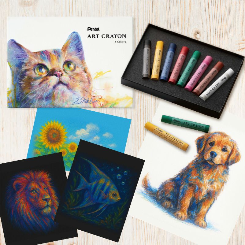 ぺんてる Pentel アートクレヨン ８色 【カラーケント紙 10枚付き】 クレヨン パステル 高発色 大人 混色 画材 油彩 水彩 ぼかし 厚塗り アート 美術 工作 スケッチ イラスト デザイン ワークショップ 教室 学童 趣味 夏休み 子供 プレゼント