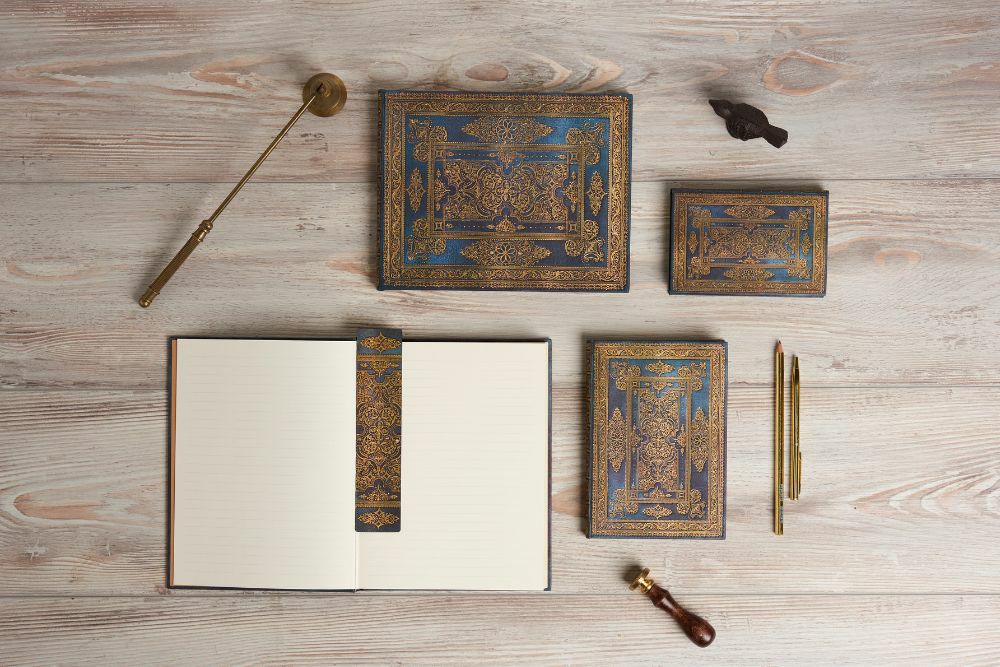 paperblanks ラックス・デザイン ブルー・ラックス ミディサイズ ハードカバー 罫線 ペーパーブランクス