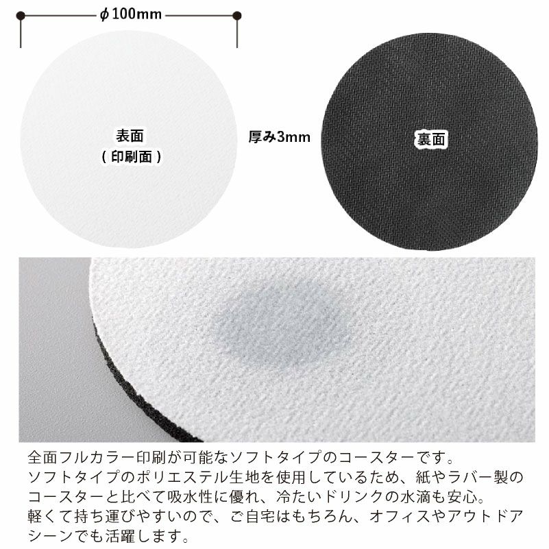 【写真入れ/名入れ無料】 特急プリント オリジナルコースター ソフトコースター ラウンドホワイト 写真プリント 全面プリント オーダーメイド ペット うちの子グッズ 犬 猫 孫 テーブルウェア カフェ 記念 ギフト メモリアル 思い出 景品 誕生日 プレゼント