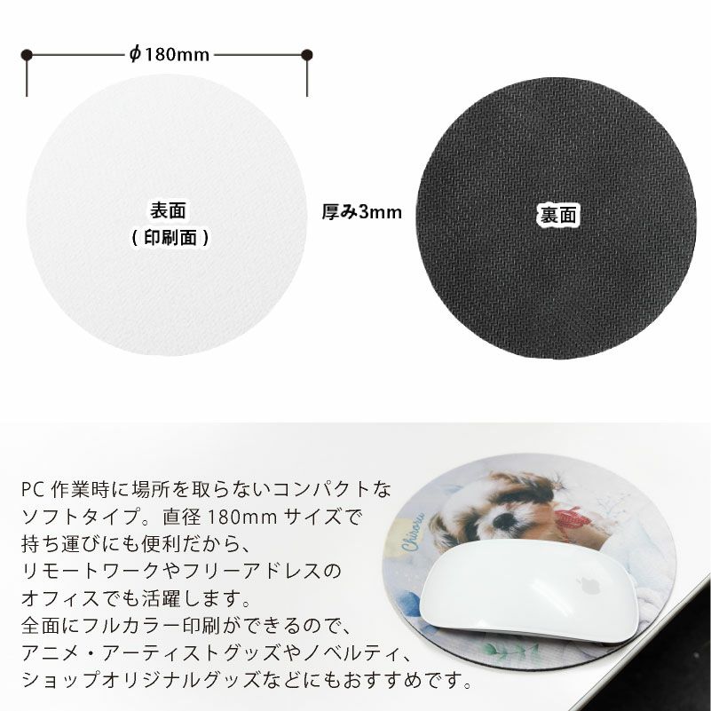 【写真入れ/名入れ無料】 特急プリント ソフトマウスパッド ラウンドホワイト 写真　プリント 全面プリント オーダーメイド ペット うちの子グッズ 犬 猫 孫 PC アクセサリー オフィス デスクワーク 記念 ギフト メモリアル 思い出 景品 誕生日 プレゼント