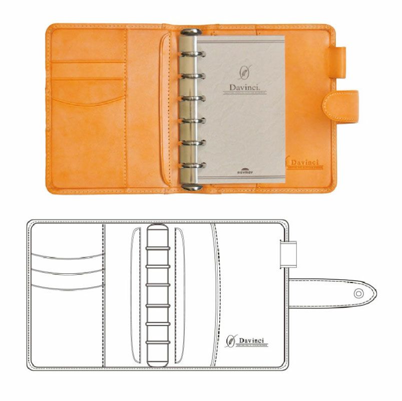 【名入れ無料】ダヴィンチ ロロマクラホック Davinci RoromaHook ポケットサイズ リング20mm 限定 システム手帳 アージェント イエロー コーラル